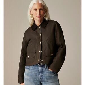 J Crew Short Barn Jacket In English Ripstop Cotton Womens Medium Brown FLAW Read